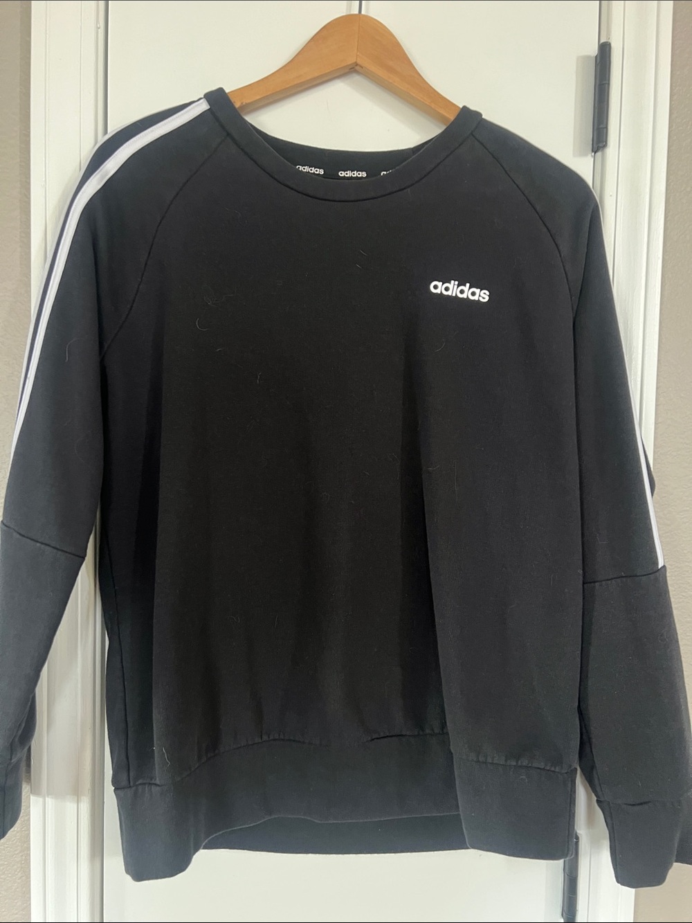 Adidas  Black Crewneck Sweatshirt with White Shoulder Stripes